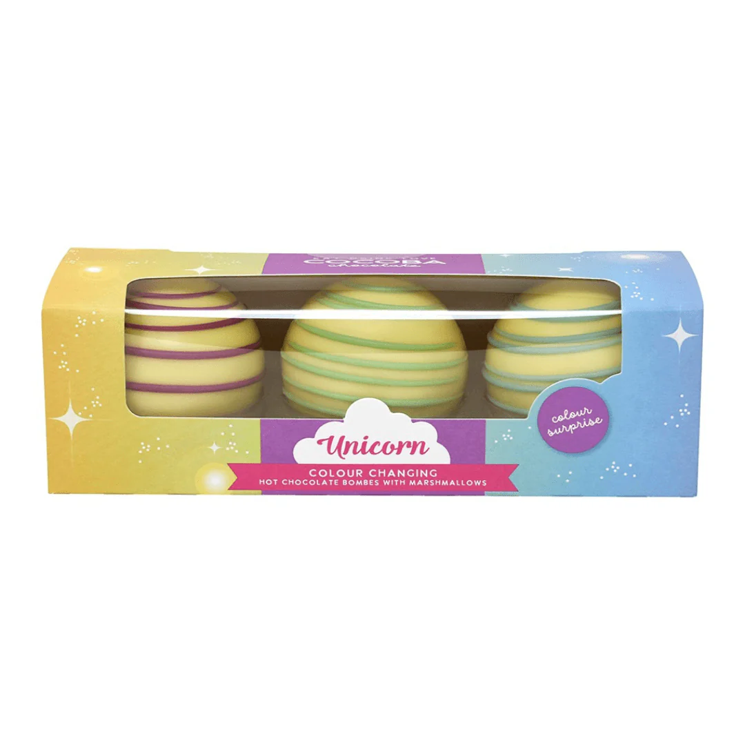 Unicorn Hot Chocolate Bombes with Colour Surprise and Marshmallows (3 bombes)